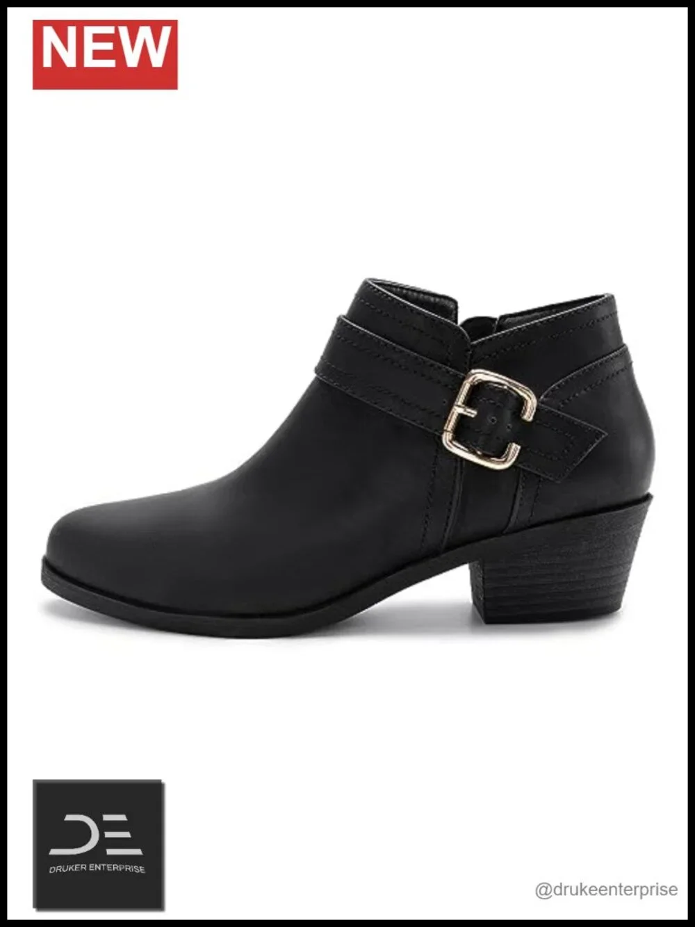 Women's Chunky Low Heel Ankle Boots Pointed Toe PU Zipper Slip On